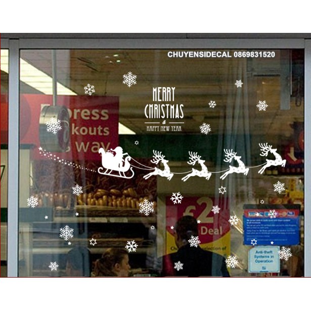 Decal dán tường  Noel - Tuần Lộc Nối đuôi thành đoàn phát quà