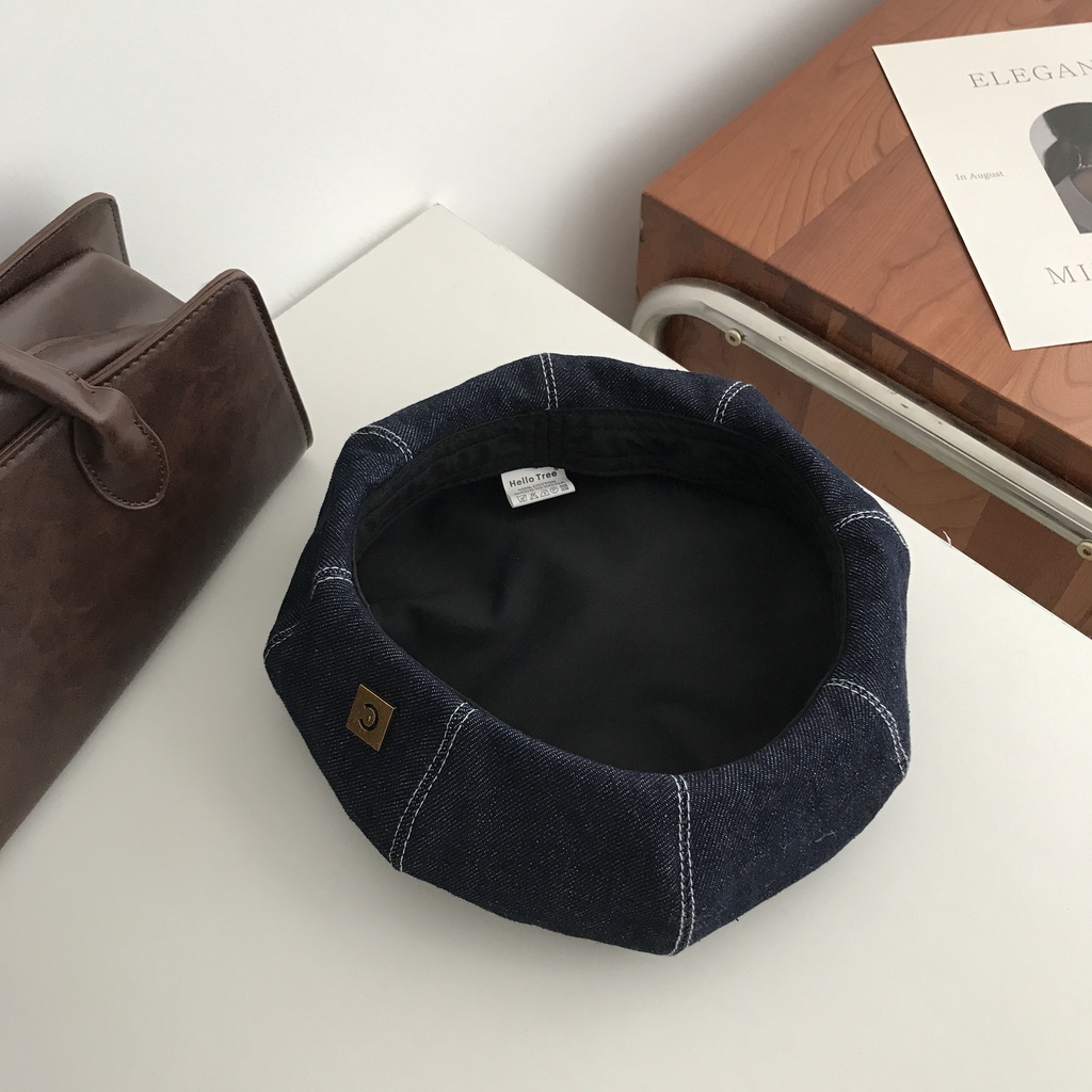 Mũ nồi vải denim màu xanh dương thời trang Hàn Quốc mùa xuân thu dễ phối đồ cho khuôn mặt tròn / vòng đầu to