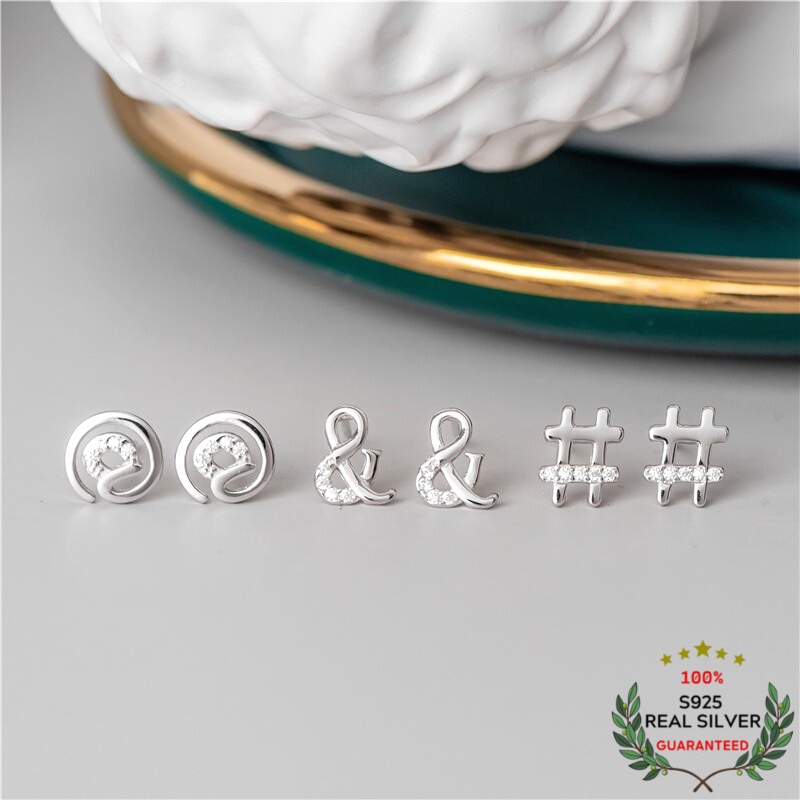 Bông Tai Bạc S925 Ký Tự @#&amp; Dễ Thương Trẻ Trung Cá Tính | Khuyên Tai Nữ Trang Sức Bạc Thời Trang