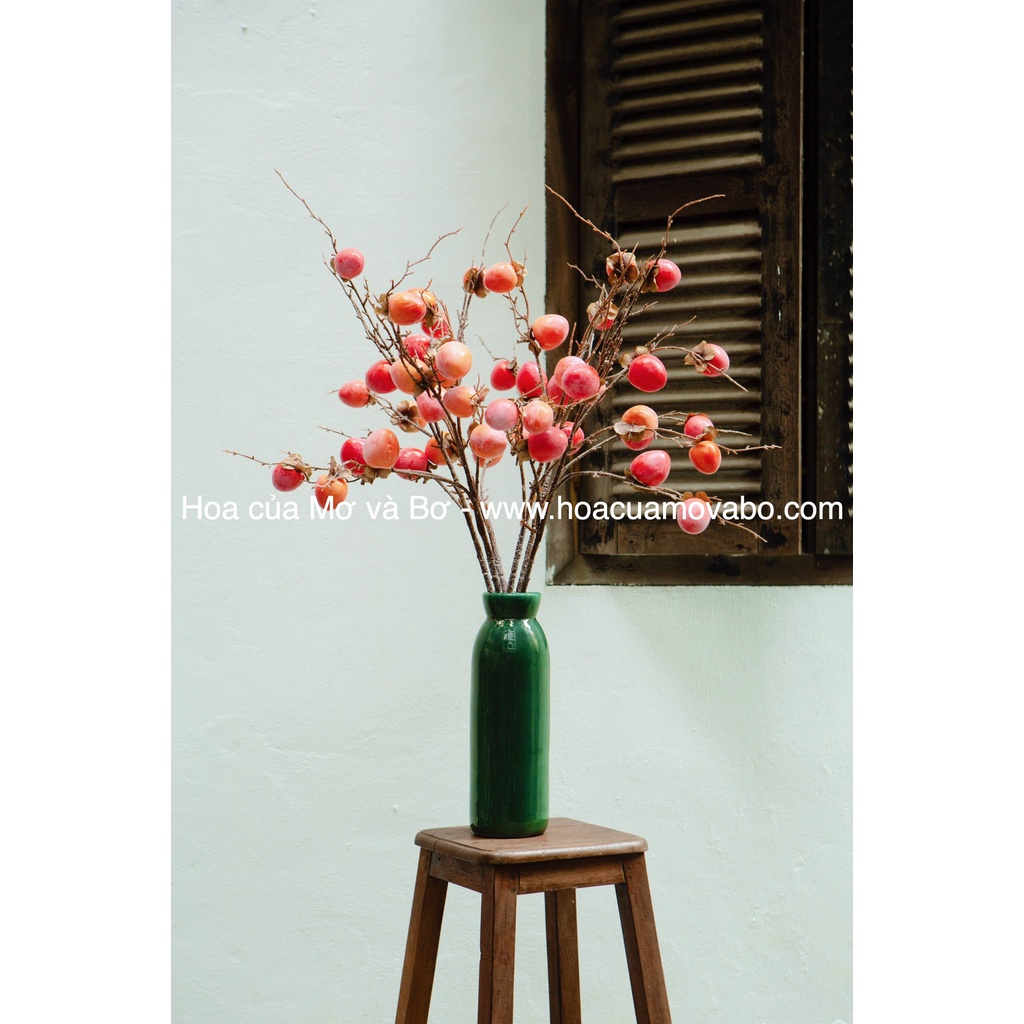 Cành Quả 8 Quả Hồng Giả Cao Cấp Merber  Dài 75cm - Cành Khô Cành Decor Trang Trí Nhà, P. Khách