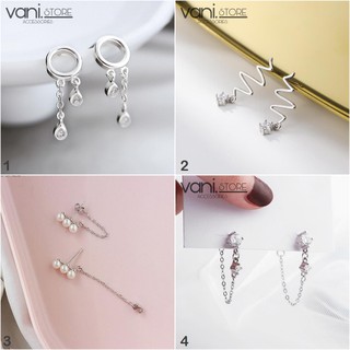 [4 MẪU] Khuyên Tai Tròn Đính Đá Hình Giọt Nước, Hình Ziczac, Chuỗi Xích Đá, Cực Xinh - Bông Tai Bạc Ý S925 [TS000114]