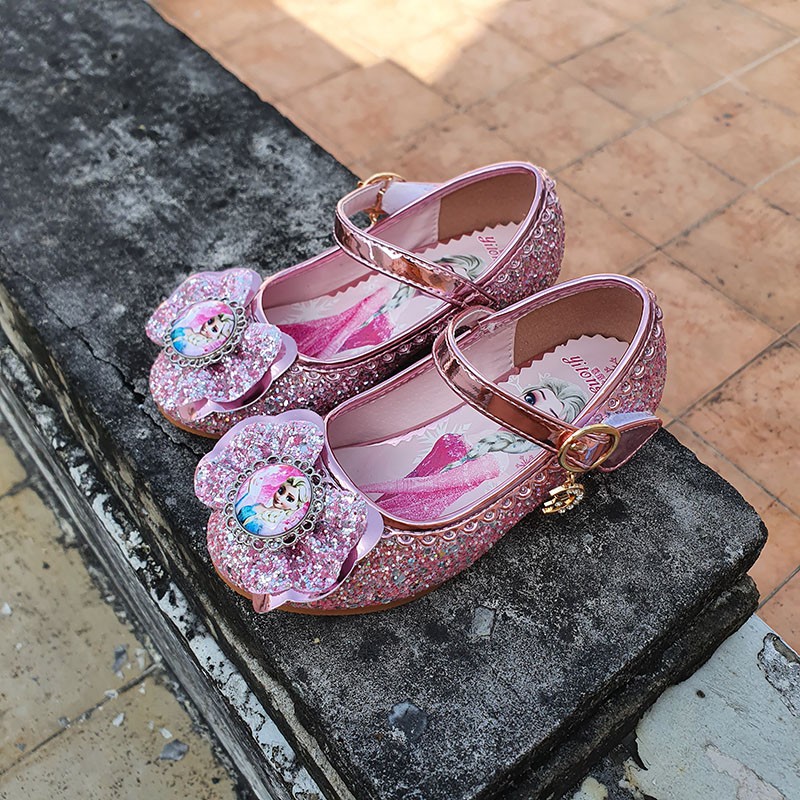 Giày công chúa cho bé gái Elsa cao gót kiểu dáng búp bê bít mũi