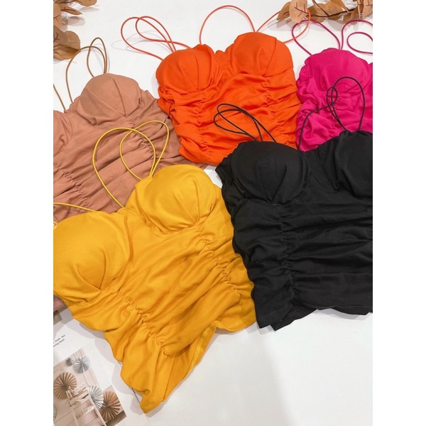 CÓ MÚT NGỰC Áo 2 dây bún nhún croptop có mút ngực