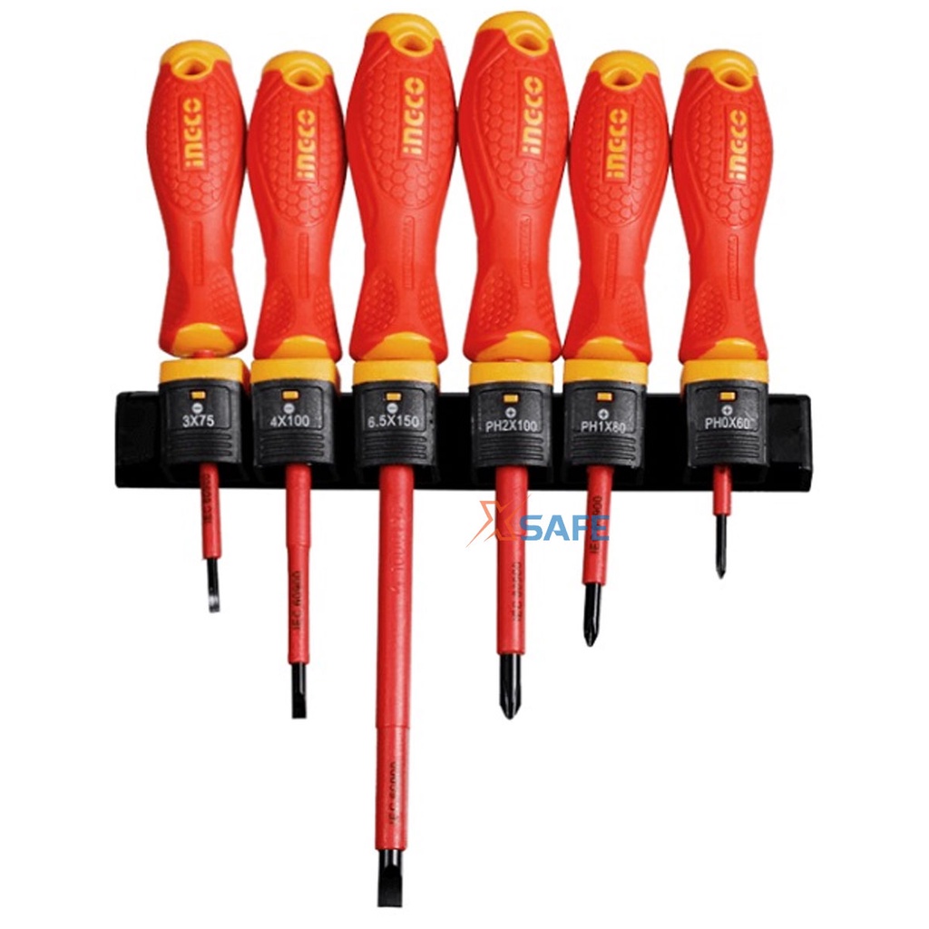 Bộ 6 tua vít cách điện 1000V INGCO HKISD0608 tay cầm mới Bộ tuốc nơ vít đa năng chui tròn cách điện