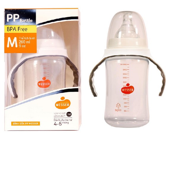 (Mẫu Mới) Bình Sữa Nhựa PPSU Và PP Wesser Cổ Rộng 260ML-180ML