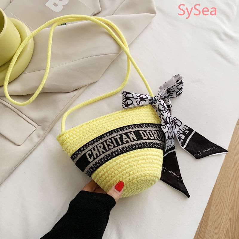 Túi Xách Bucket Mini In Chữ Phong Cách Pháp Thời Trang Mùa Hè Cho Nữ