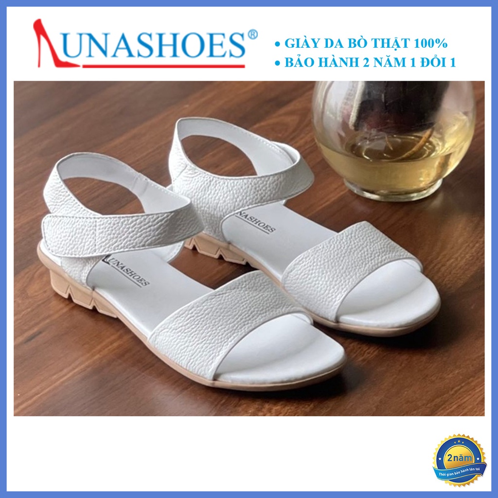 Dép sandan nữ LUNASHOES 61502 da bò mềm êm chân quai dán màu trắng nâu đen siêu xinh