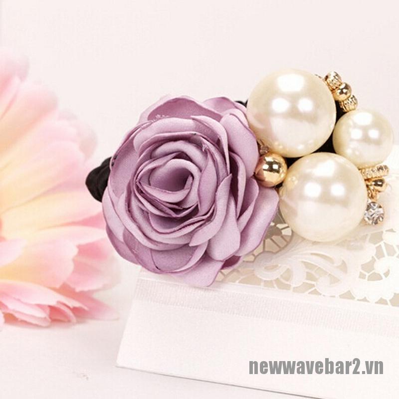 Bộ 2 Dây Cột Tóc Đuôi Ngựa Đính Hoa Hồng Và Ngọc Trai