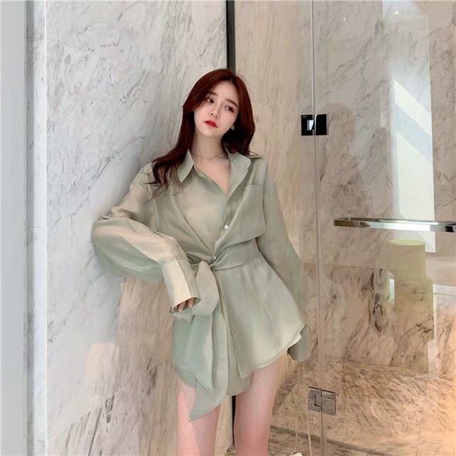 Váy sơ mi thắt nơ eo