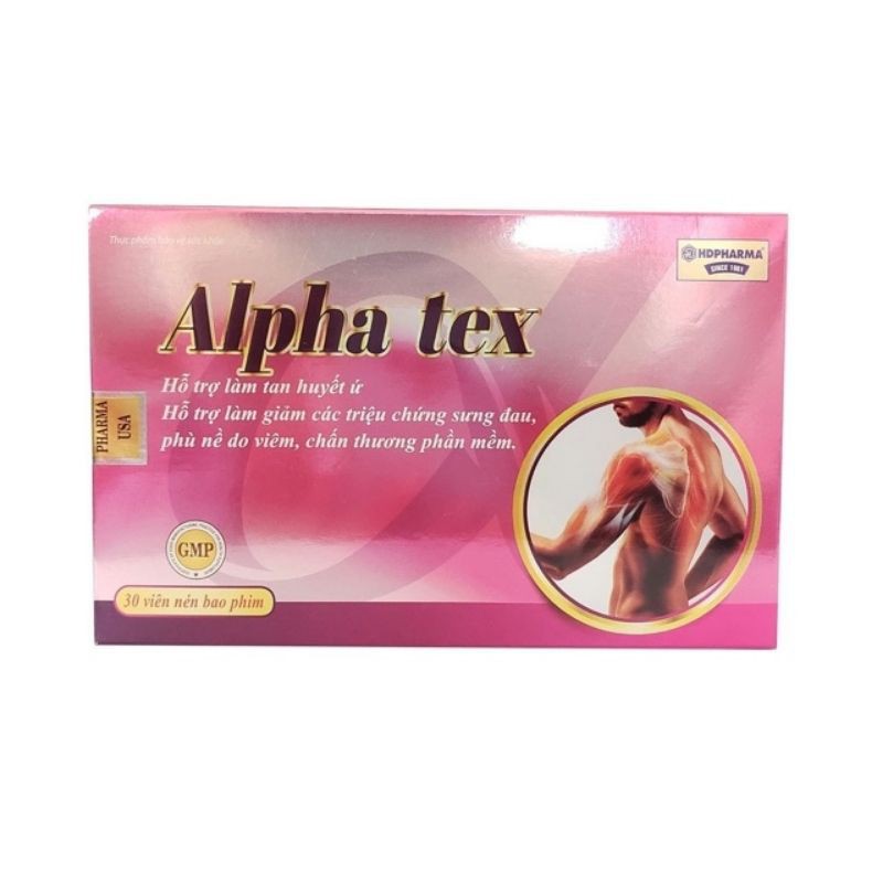 Tan máu bầm ALPHA TEX hỗ trợ tan huyết ứ, giảm các triệu chứng sưng, đau do viêm, chấn thương phần mềm - Hộp 30 viên