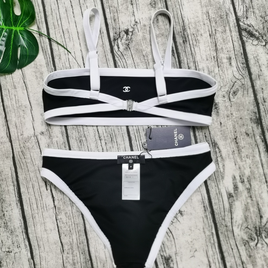 Áo Tắm BKINIS TOP Gân Co Giãn Jersey Đen Trắng