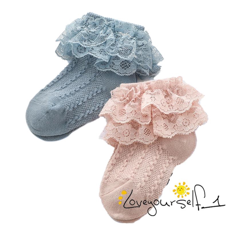 Vớ Cotton Phối Ren Thoáng Khí Dễ Thương Cho Bé Gái 1 Màu Lựa Chọn