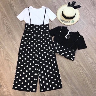 Set Áo Thun - Yếm Chấm Bi
