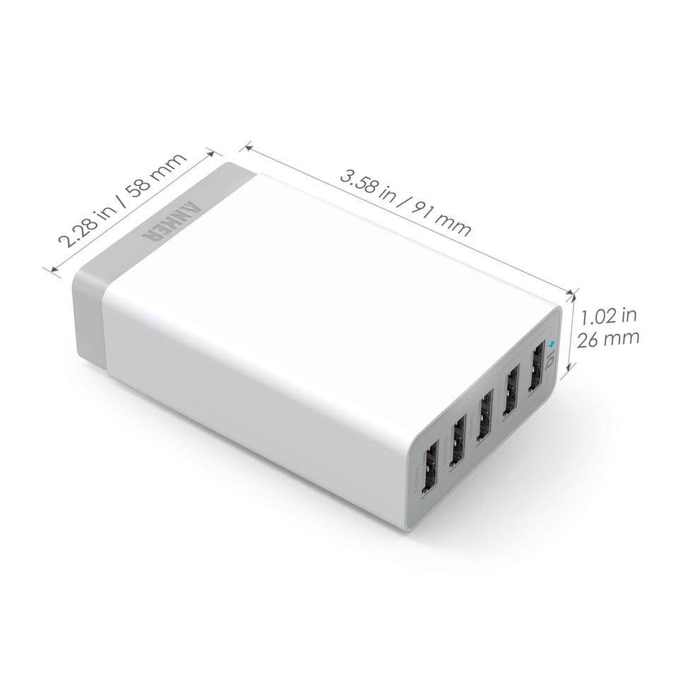 óc củ sạc nhanh 25W 5 cổng USB công nghệ PowerIQ hiệu Anker PowerPort 5 Lite (sạc nhanh Max 2.4A / Port) - Chính hãng