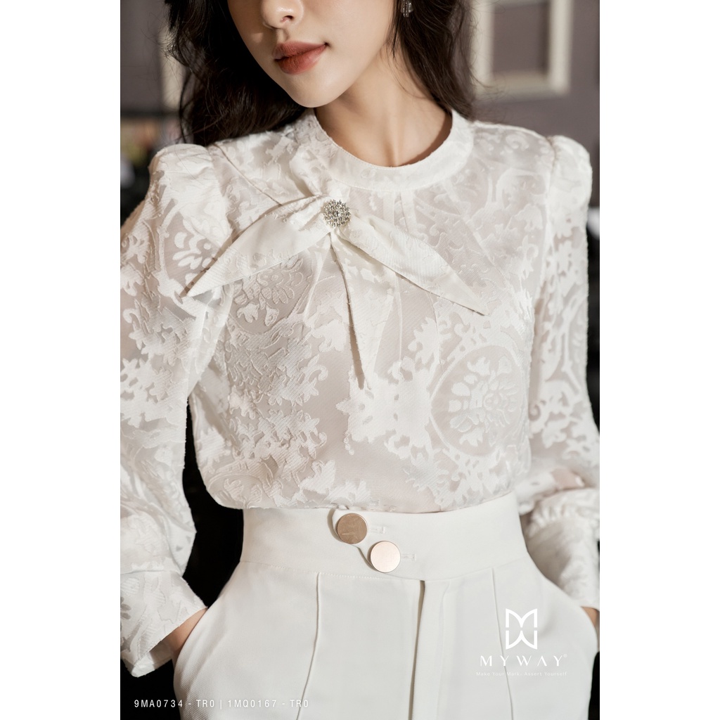 Áo Sơ Mi Nữ Tiểu Thư MY WAY Dài Tay Đính Nơ sang Chảnh 9MA0734