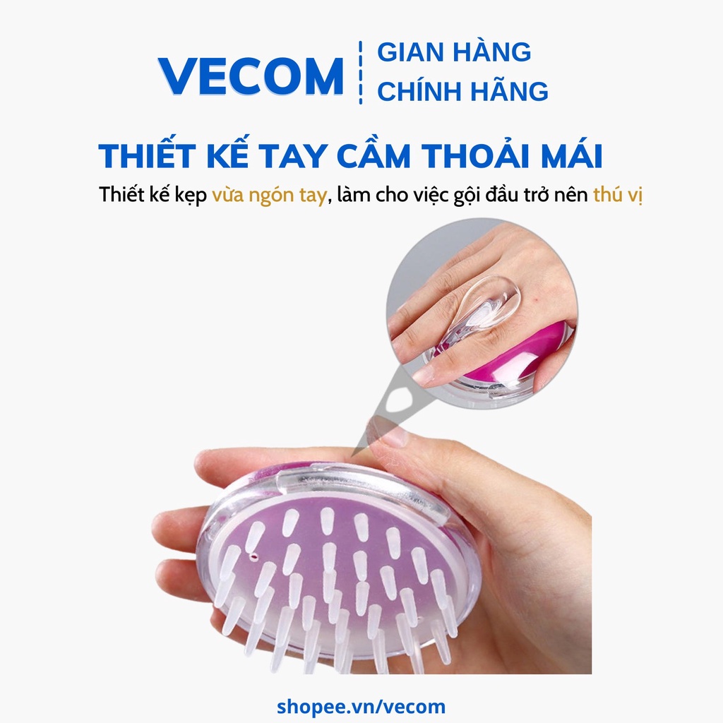 Lược Gội Đầu Silicon Nhiều Màu Sang Trọng Massage Đầu Giảm Stress Rụng tóc Kích Thích Mọc Tóc VECOM