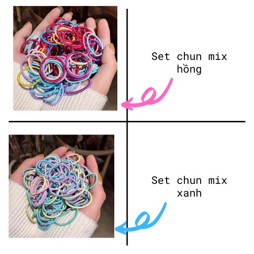 Set 100 chun buộc tóc sắc màu vòng nhỏ xinh xắn cho bé Hadyykids H.CH02
