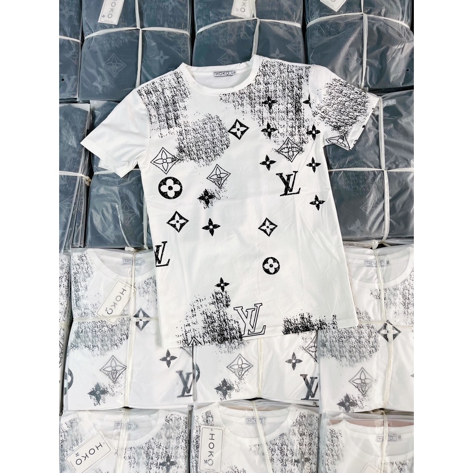 Áo phông LV Hình in chìm cổ Cao Cấp ,Áo thun LV chất liệu cotton co dãn thoáng mát