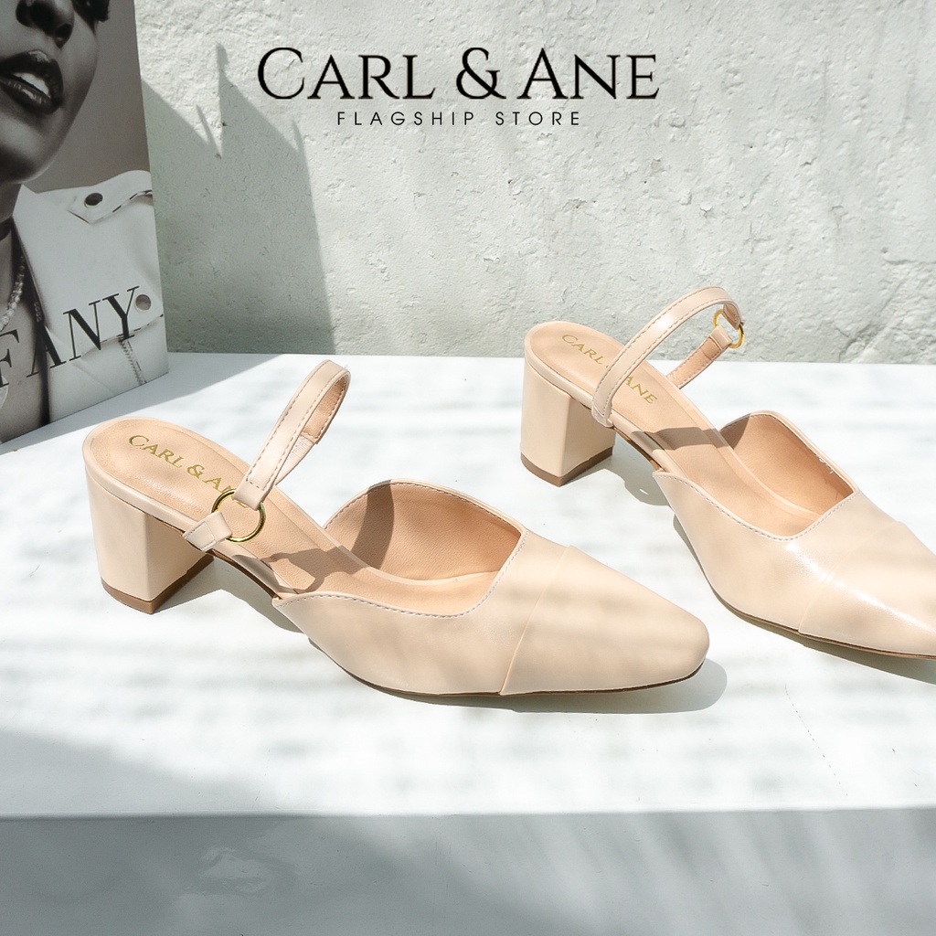 Carl &amp; Ane - Giày gót vuông mũi nhọn thời trang công sở cao 5cm màu trắng - CL024