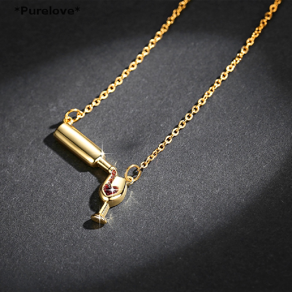[Purelove] Vòng cổ Mặt Đá Pha Lê Hình Trái Tim Màu Rượu Vang Thời Trang Cho Nữ