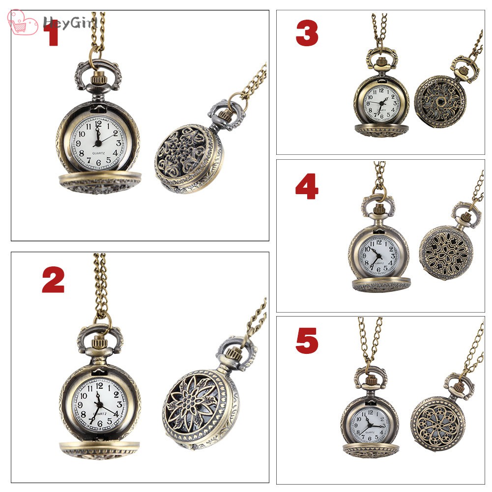 Fashion Vintage Women Pocket Watch Alloy Retro Hollow Out Flowers Pendant Clock Sweater Necklace Chain Watches Lady Gift