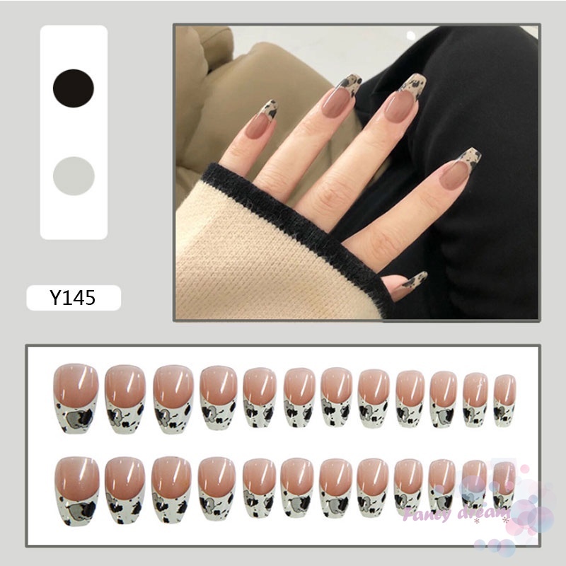 [Hàng mới về] Set 24 móng tay giả họa tiết da báo màu đen kèm keo dán