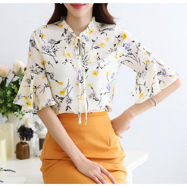 Áo tay xòe in hoa bằng vải chiffon cho nữ