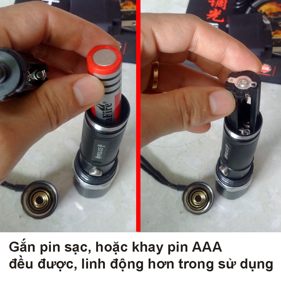 Bộ Đèn Pin Gelin ZOOM vỏ kim loại kèm Pin sạc, Khay pin AAA, Củ sạc ( hàng tốt chất lượng )