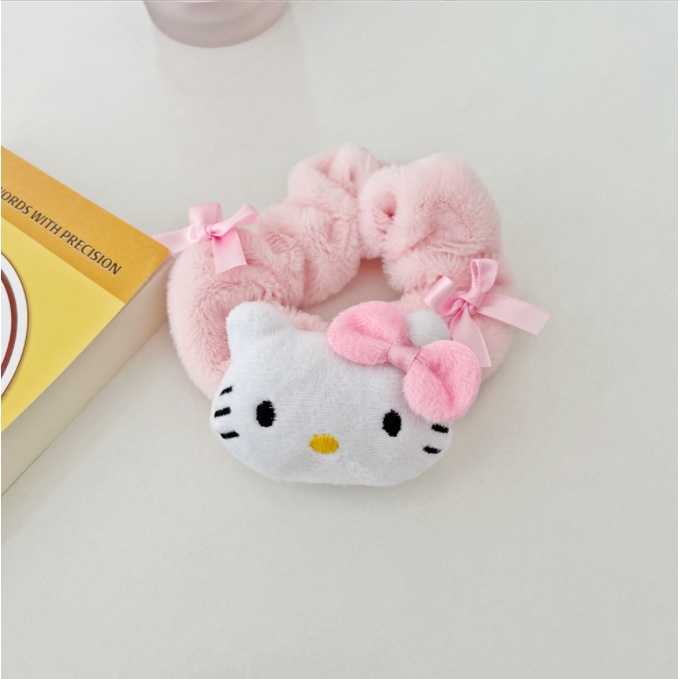 Dây buộc tóc XIAODUOJIAJU vải lông họa tiết hello kitty dễ thương thời trang cho nữ