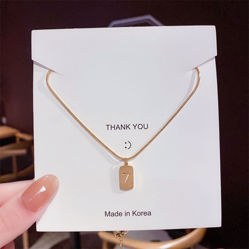 XiaoboACC Vòng Cổ Bằng Thép Titan Mặt Hình Số 7 Thời Trang Hàn Quốc 40cm + 6cm