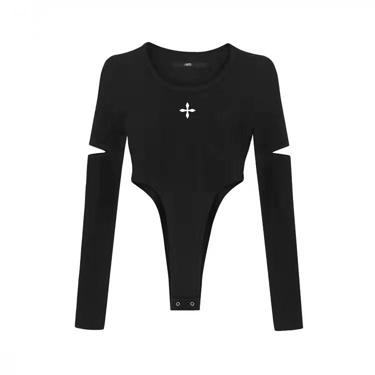 Jumpsuit Đen Tay Dài Hoạ Tiết Kẻ Sọc Thiết Kế Xuyên Thấu Quyến Rũ
