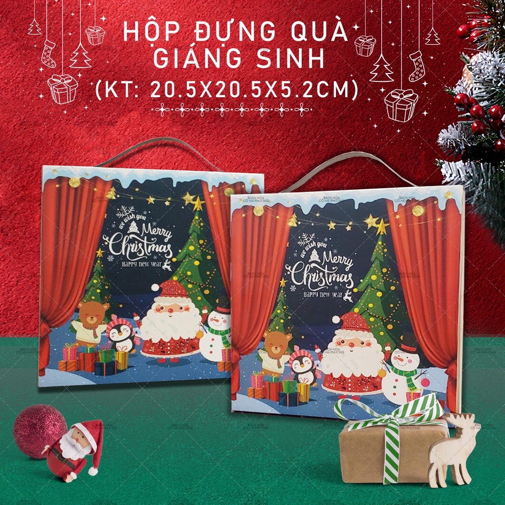 Hộp Noel dùng đựng quà tặng, bánh kẹo - tặng kèm thiệp Noel (Mẫu ngẫu nhiên)