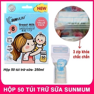 Hộp 50 túi trữ sữa mẹ không BPA 250ml SUNMUM Thái Lan SM