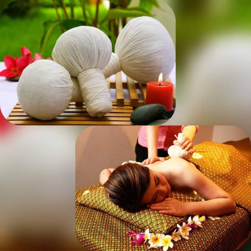 Túi chườm nóng thảo dược - Thai herbal massage compress ball for face &amp; body relaxing spa aroma