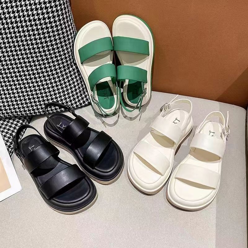 Giày Sandal Thể Thao Đế Dày Dây Chéo Màu Xanh Lá Cây Phong Cách Mới