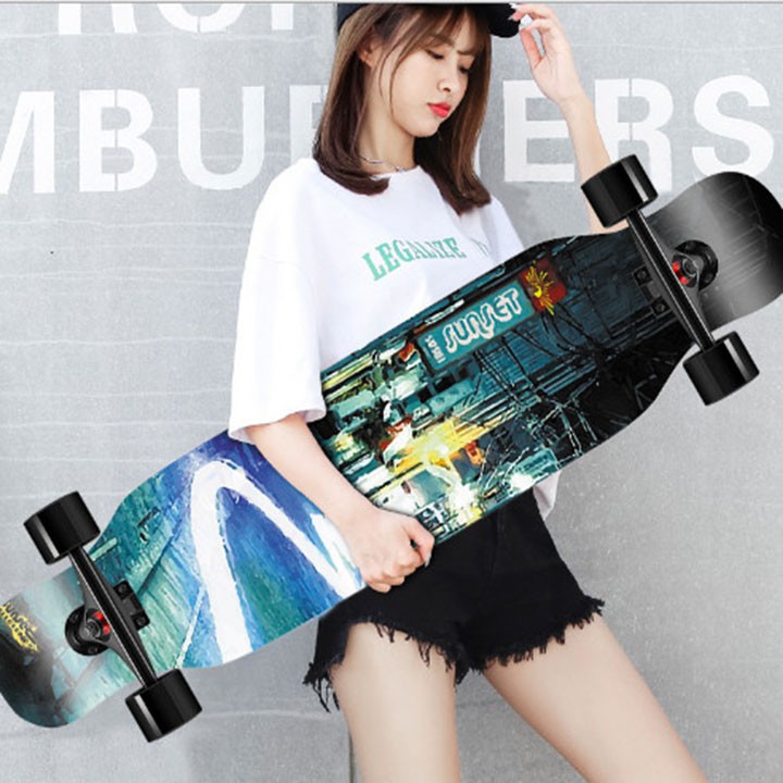 Ván trượt dài - ván trượt longboard dancing, 107 cm, mặt nhám, gỗ phong ép 7 lớp, bánh xe PU_100A