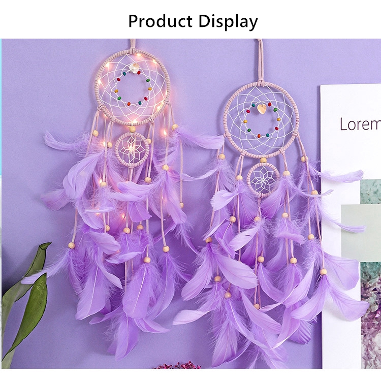 Dreamcatcher Đính Lông Vũ Màu Tím Trắng Kiểu Dáng Thanh Lịch Dùng Trang Trí