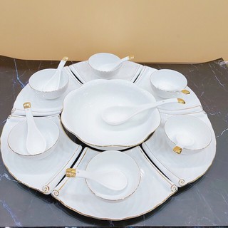 set đĩa cuốn thư vẽ viền vàng Bát Tràng( đầy đủ y như hình)