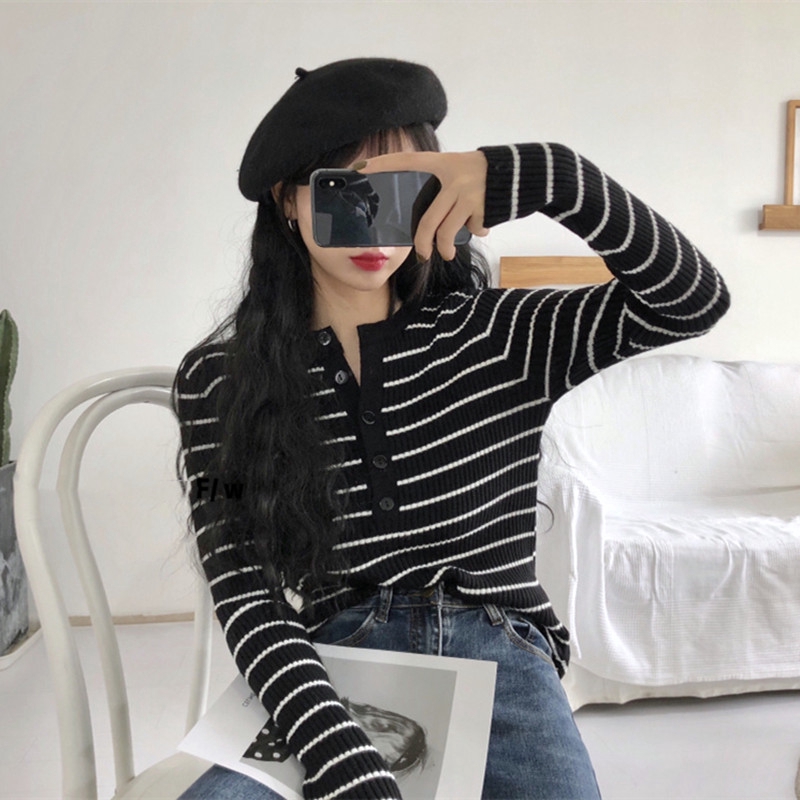 Áo Sweater Cổ Tròn Dáng Ôm Kẻ Sọc Kiểu Hàn Quốc Thời Trang Cho Nữ | WebRaoVat - webraovat.net.vn