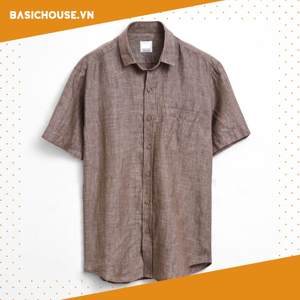 [CHÍNH HÃNG] Áo sơ mi tay ngắn 👘 áo sơ mi basic vải Linen màu nâu cao cấp | BASICHOUSE | BigBuy360 - bigbuy360.vn