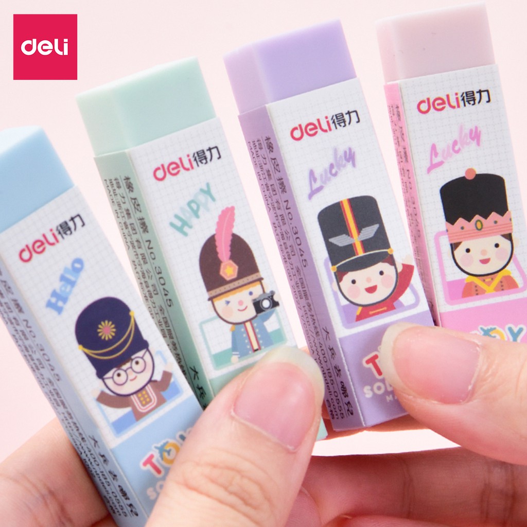 Gôm Tẩy chì hình chú lính chì Deli - Màu pastel - Tẩy sạch, ít vụn, không mòn giấy - An toàn, phù hợp học sinh, trẻ em