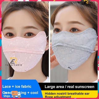 Sẵn Sàng Cổ Ren Thoáng Khí Chống Tia UV Chống Nắng Nữ Mùa Hè Mỏng Làm Từ Vải Lụa Làm Mát Mặt Nạ