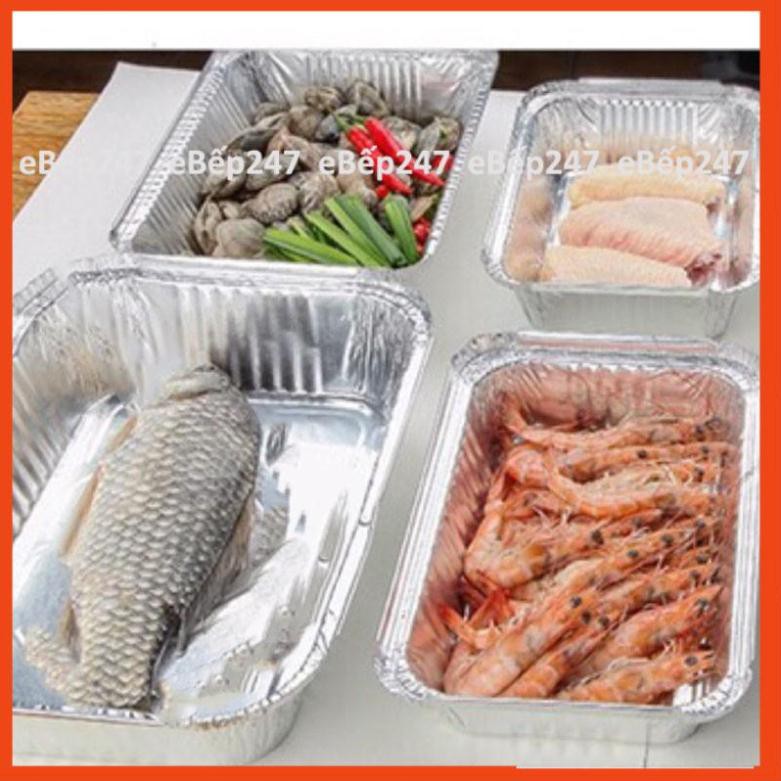 Rẻ vô địch Set 10 khay giấy bạc hình chữ nhật có nắp - eBếp247