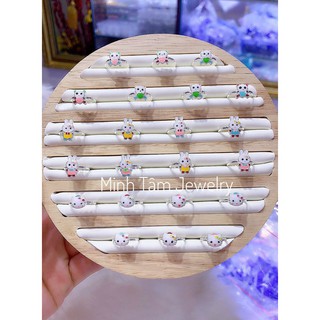 Nhẫn bạc ta cho bé, Nhẫn hello Kitty bạc ta sơn sắc màu cho bé-Minh Tâm Jewelry