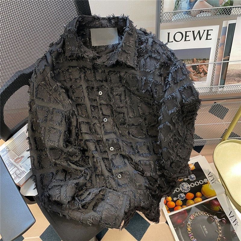 Áo Mùa Thu Xu Hướng Mới Thương Hiệu Thời Trang Thiết Kế Niche Áo Sơ Mi Tua Rua Kẻ Sọc Dài Tay Nam Nữ