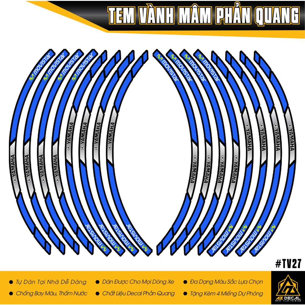 Tem Vành Yamaha Phản Quang Movistar Yamaha | TV27 | Decal Chống Thấm Nước, Chống Bay Màu