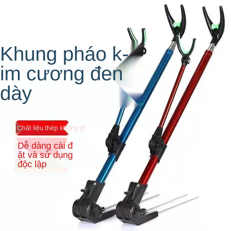 Thép không gỉ kép đa năng giá đỡ tháp súng Hộp câu cá bằng kim loại đầy đủ cần cắm vào chân đế dưới đất