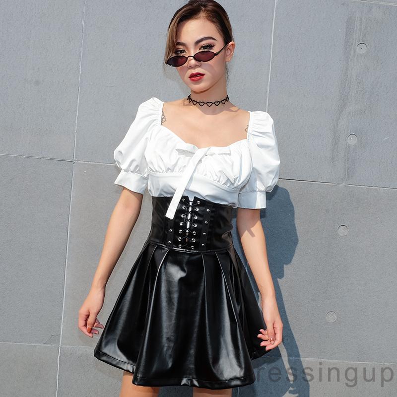 Chân Váy Da Giả Lưng Cao Phong Cách Hàn Quốc Cá Tính