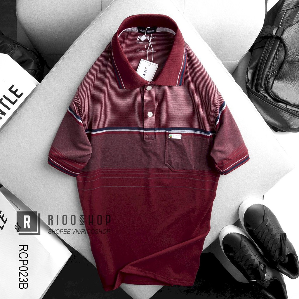 Áo thun nam có cổ có túi trung niên sọc dệt hàng cao cấp RCP023B - áo polo nam cotton Riooshop | BigBuy360 - bigbuy360.vn