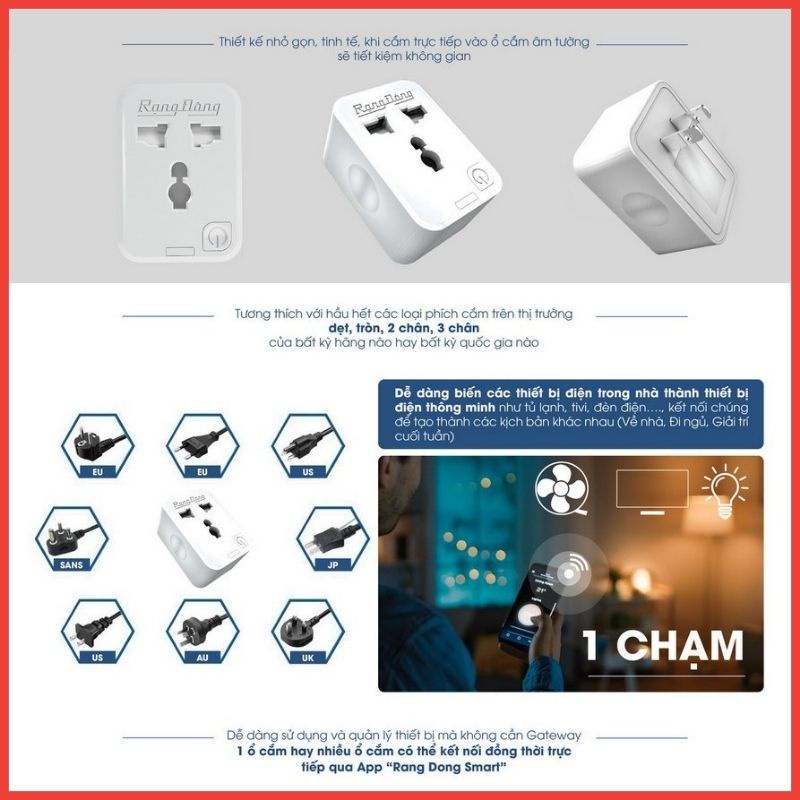 [CHÍNH HÃNG]Ổ Cắm Thông Minh 16A - Ổ Cắm Wifi Rạng Đông 3000W - Chức Năng Hẹn Giờ, Điều Khiển Từ Xa ....................